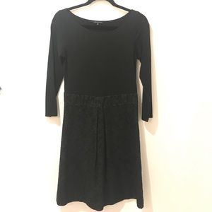 Theory Boatneck Ponte and Tweed Dress - Black
